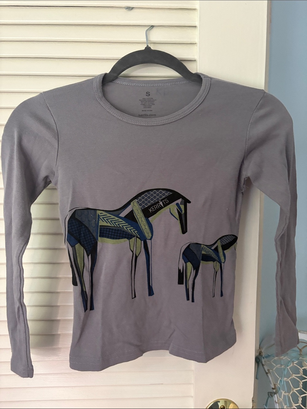 Kerrits Gray Long-Sleeve Tee with Stylized Horse Graphic